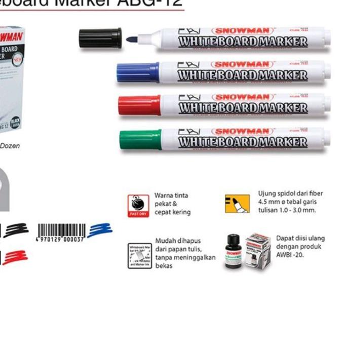 

Serbuuu Spidol Whiteboard Marker Snowman ABG - 12 / (1pak/12pcs)~
