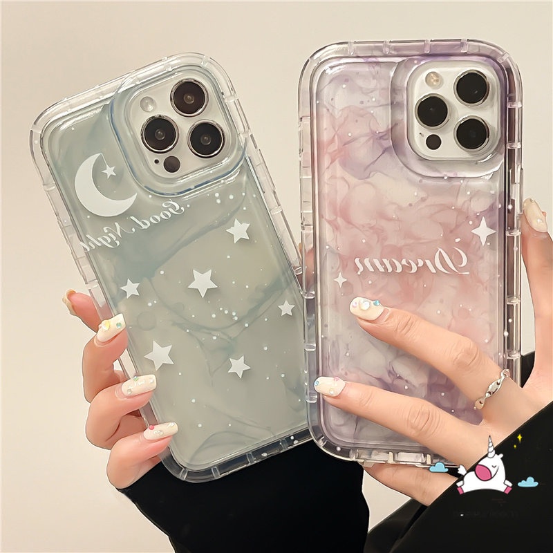 Kompatibel Untuk iPhone 7plus 11 14 13 12 Pro Max7 8 6 6S Plus XR X XS MAX Fantasi Langit Berbintang Airbag Shockproof Gradasi Bintang Bulan Soft TPU Bening Pasangan Phone Case