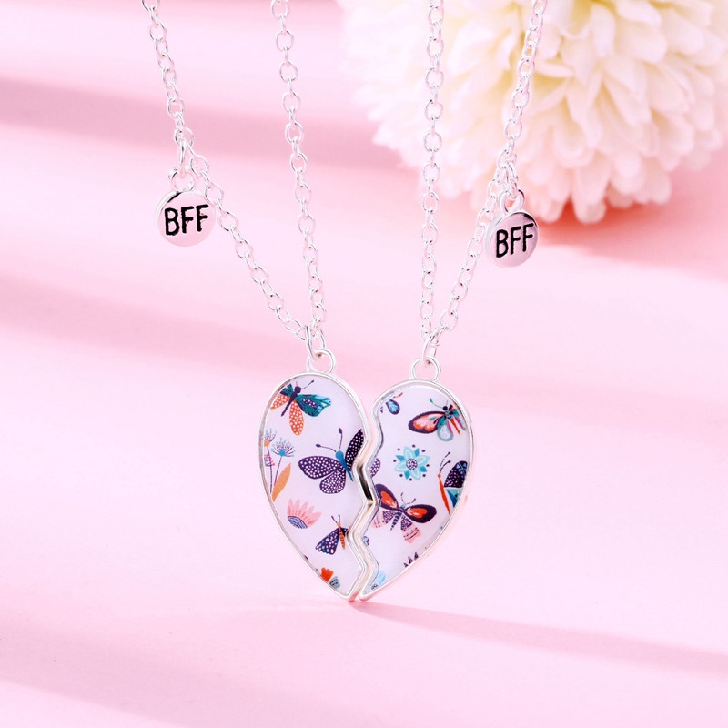 2 Pcs/Set Fashion Kartun Lucu Sahabat Cinta Pasangan Liontin Kalung Patah Hati BFF Teman Baik Persahabatan Perhiasan