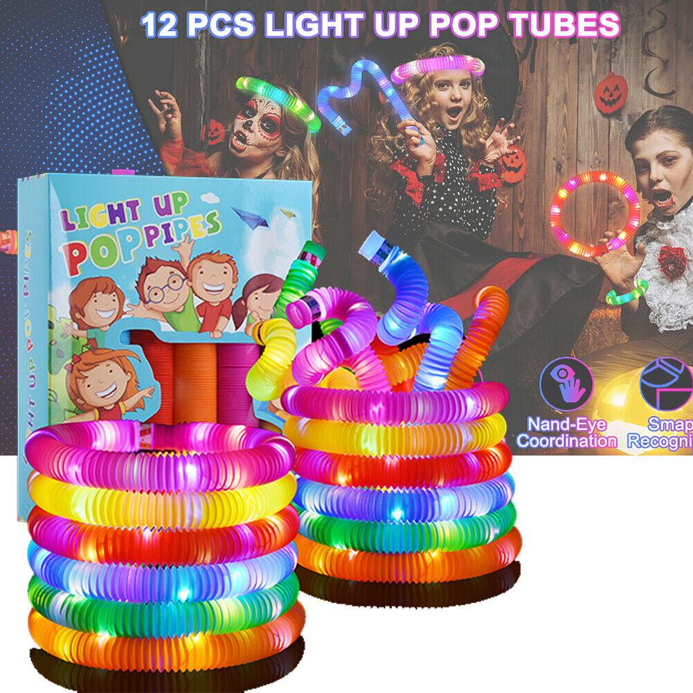 Paket Pop Pipes 12pcs Mainan Viral Light Up Pop Tubes Lampu Stick Pipa Selang LED FREE BOX