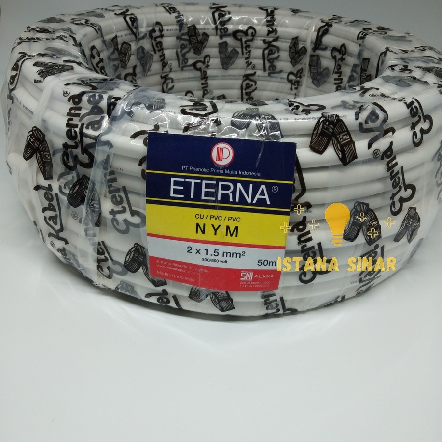 Kabel listrik Eterna NYM 2 x 1.5 / Kabel tembaga / Kabel kawat 1 Roll