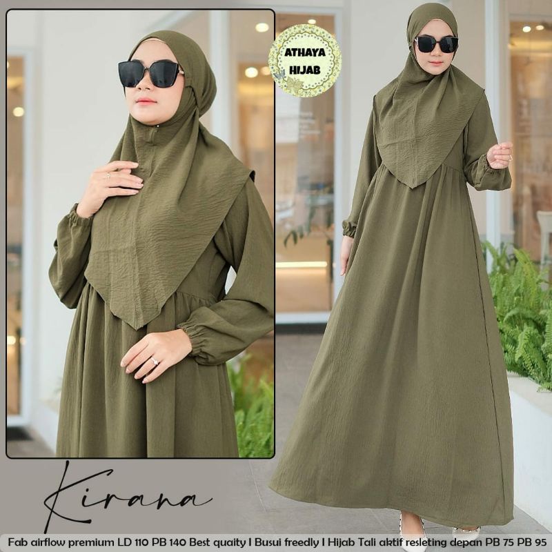Gamis Syari Basic Kirana Airflow Premium Polos LD 110 Gamis Set Jilbab Premium Fashion Terbaru Wanit