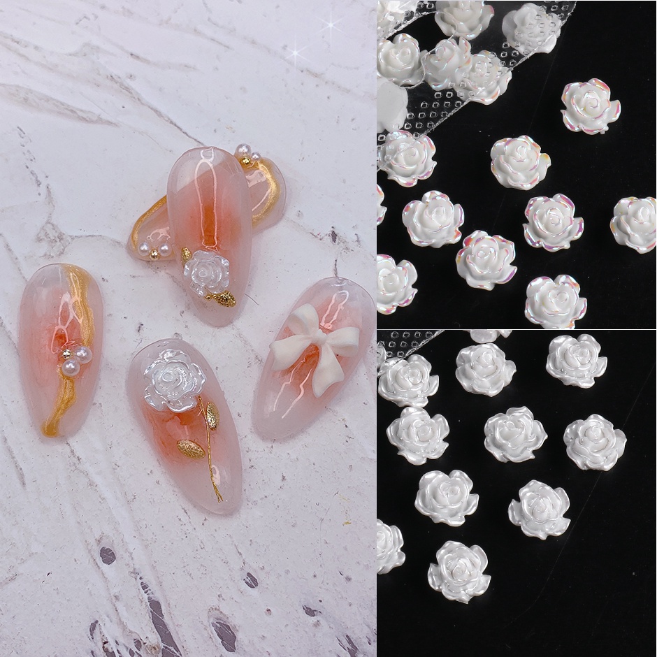 3d Putih Camellia Nail Art Perhiasan Resin Akrilik Bunga Desain Elegan Pesona Pernikahan Aksesoris Berlian Imitasi Dekorasi