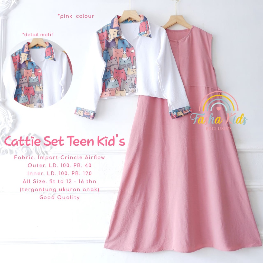 CATTIE SET TEEN KIDS USIA 12-16 TAHUN SETELAN BAJU ANAK DRESS DAN OUTER  GAMIS ANAK REMAJA BUSANA MU