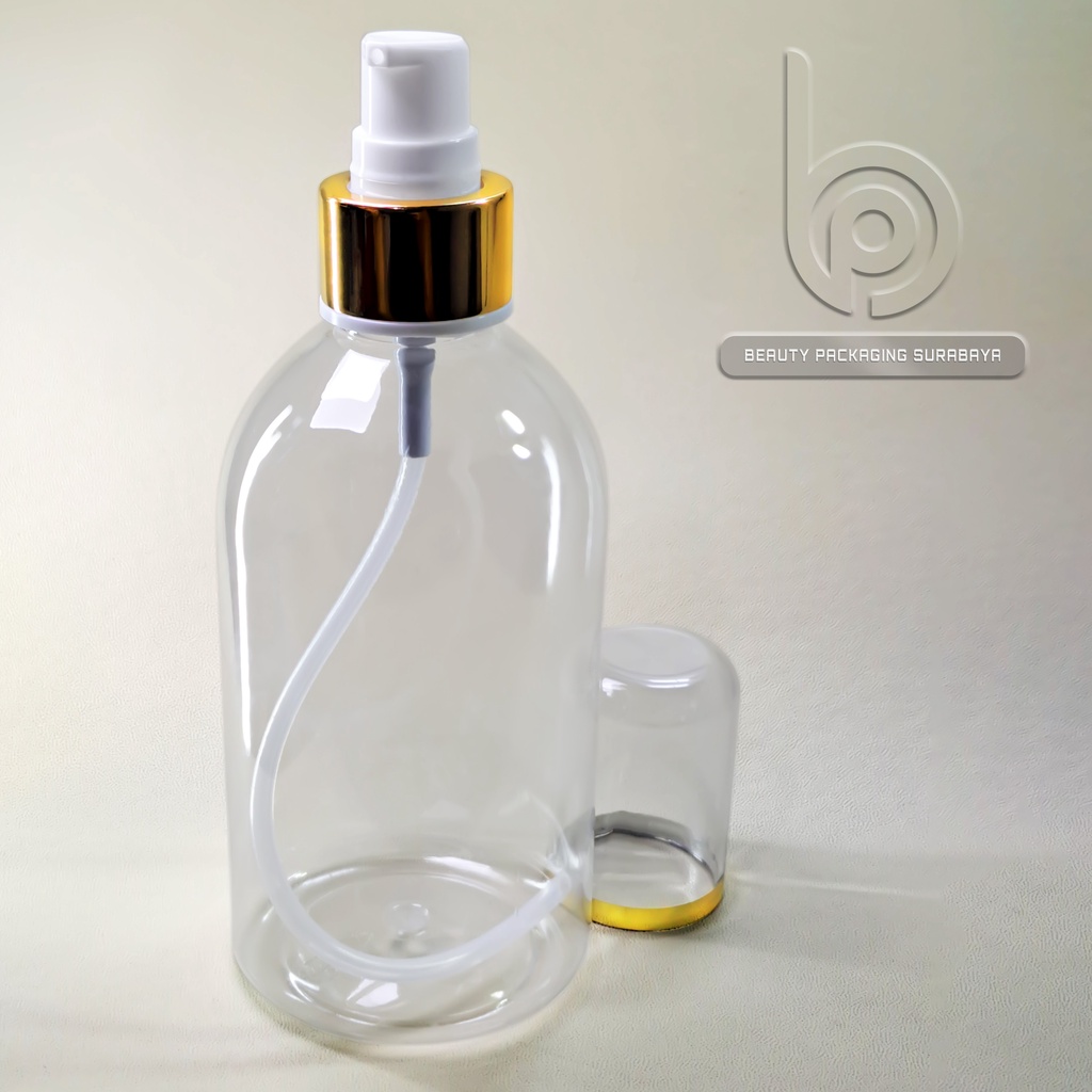 Botol plastik 250ml Oval bening tutup pump treatment full cap neck