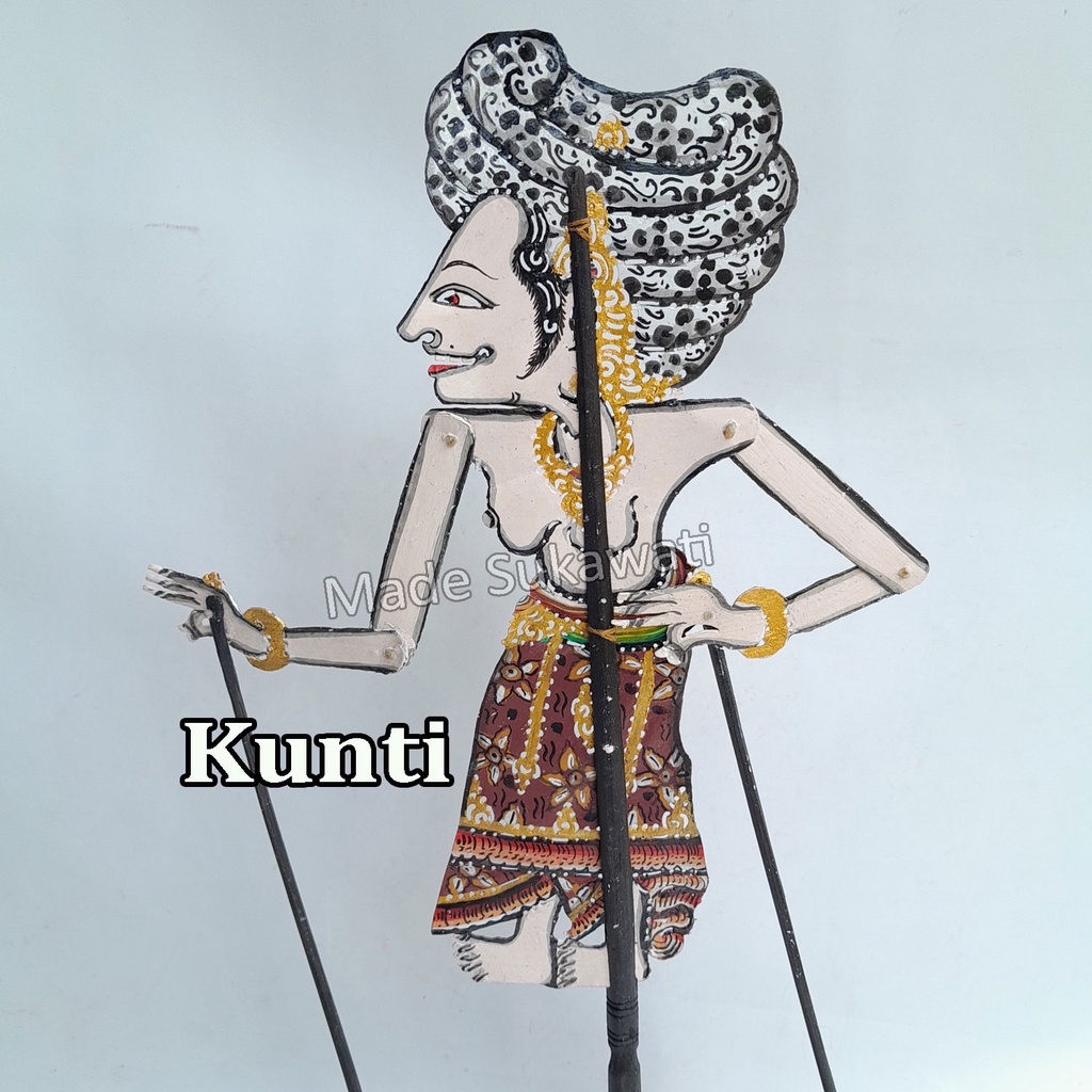 Kerajinan Wayang Bali bahan kulit sapi tangkai Kayu ukiran tangan handmade