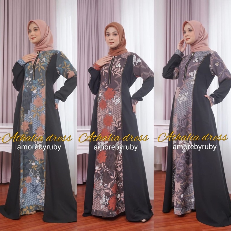 ATHALIA DRESS AMORE BY RUBY GAMIS MOTIF BUNGA BAHAN SILK ADEM BUSUI