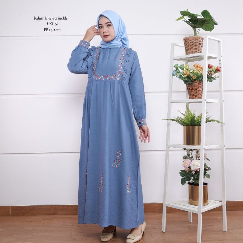 EVANZ MAXI DRESS CRINKLE LINEN DESAIN TERBARU GAMIS BORDIR PREMIUM