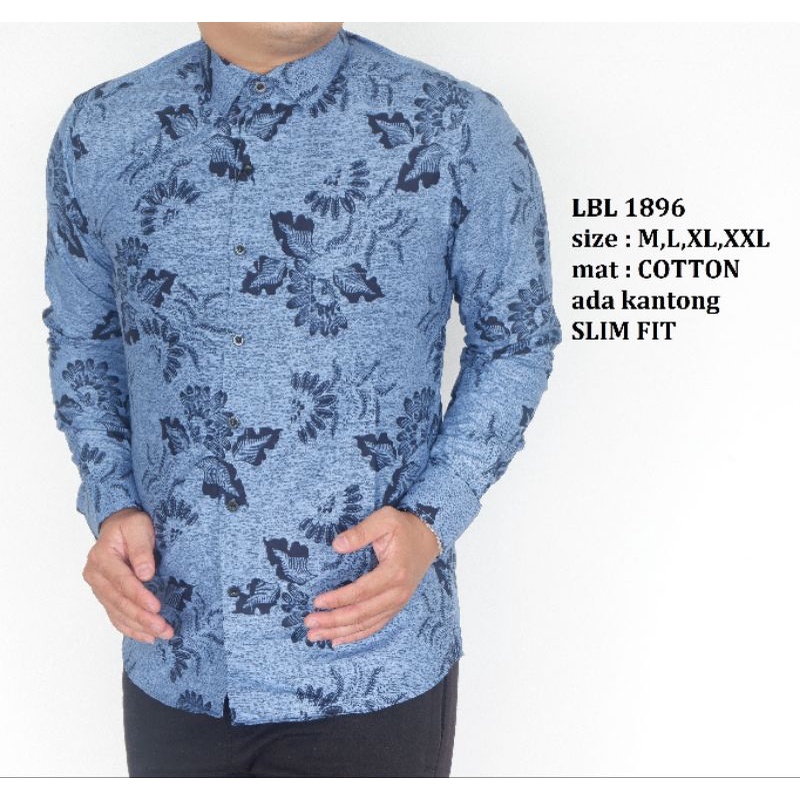 LBL1896 KEMEJA BATIK PRIA SLIM FIT LENGAN PANJANG BIRU MUDA LUIGIBATANI