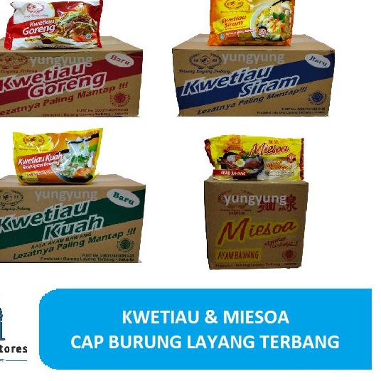 

4.4 Terlaris 1 Dus Isi 20 Bungkus Kwetiau Kuah / Goreng / Siram / Miesoa Kuah Cap Burung Layang Terbang