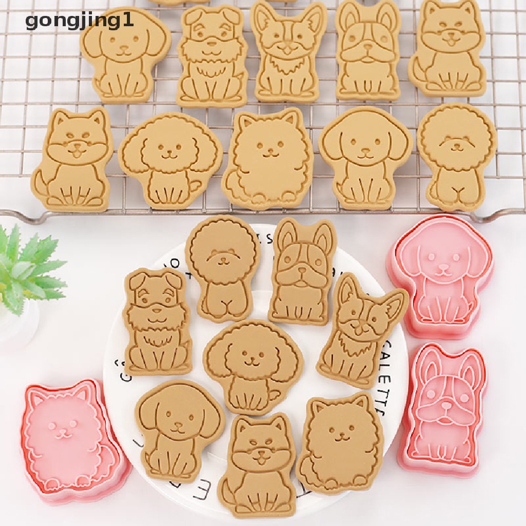 Ggg 8PCS 3D Dog Bakeware Cetakan Biskuit DIY Cookie Tools Hadiah Kue Decorag Tool ID