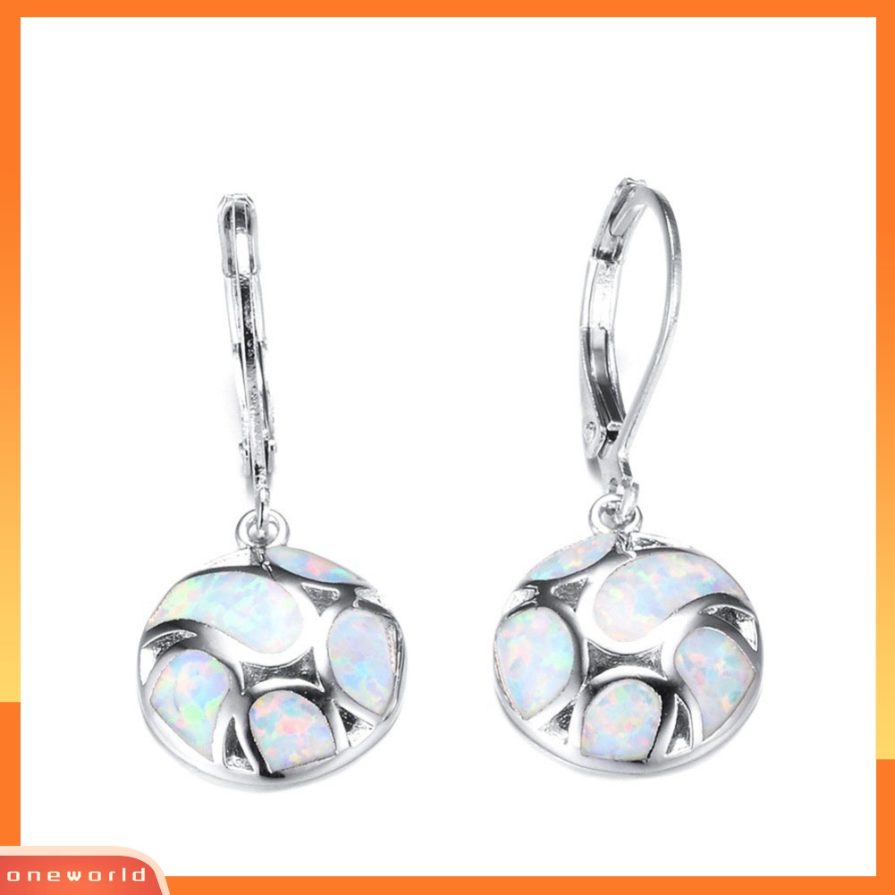 [WONE] Fashion Wanita Faux Opal Putaran Sepak Bola Menjuntai Leverback Earrings Perhiasan Hadiah