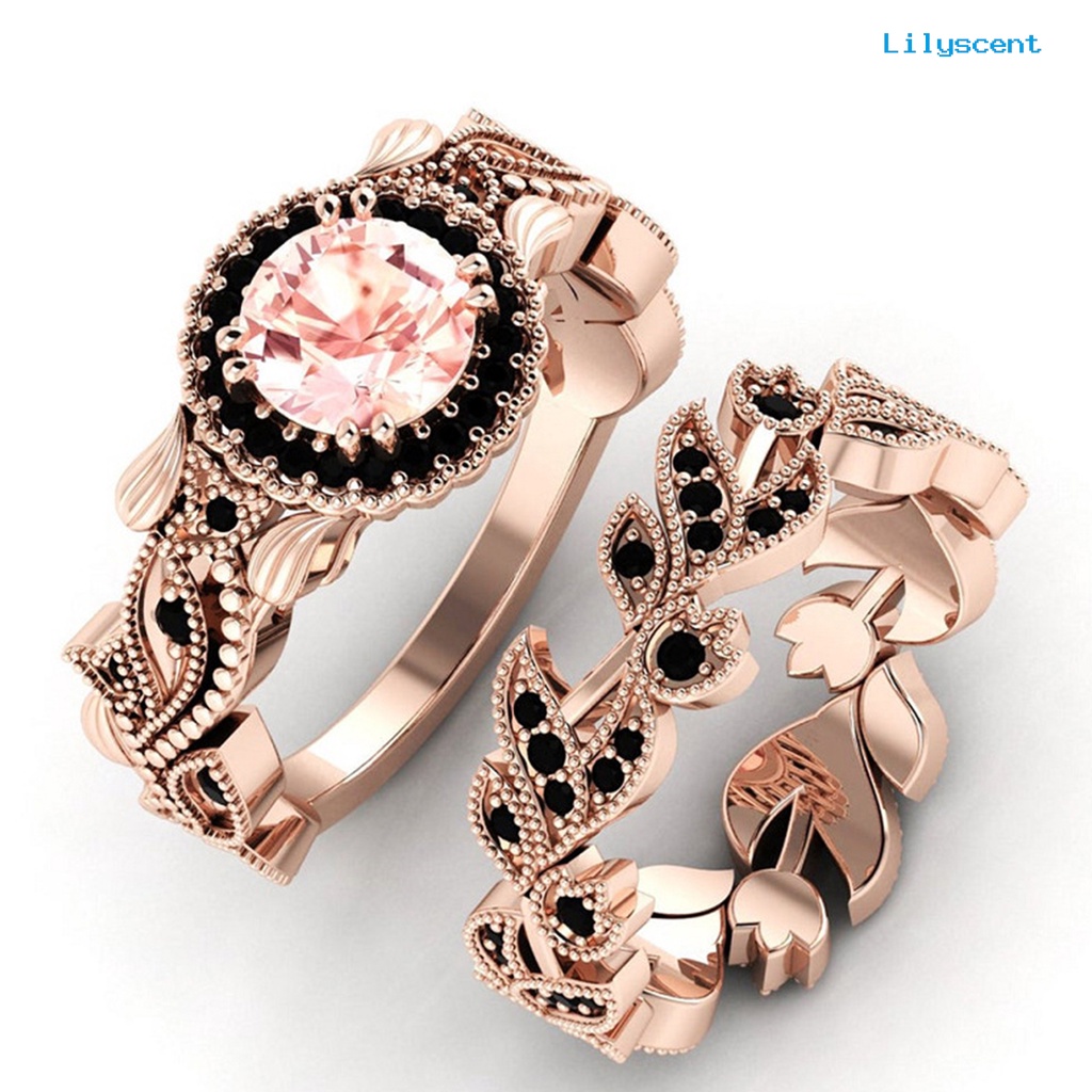 [LS]2Pcs Cincin Jari Jari Cincin Bunga Daun Berlian Imitasi Wanita Indah Berkilau Rings Perhiasan Aksesoris