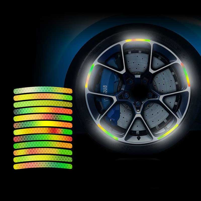 [Harga Grosir] 20Pcs Universal Safety Warning Tape Reflektif Tinggi Roda Stiker Hub Mobil Stiker Reflektif Luminous Rim Stripe Tape Rainbow Strip Reflektif Mobil