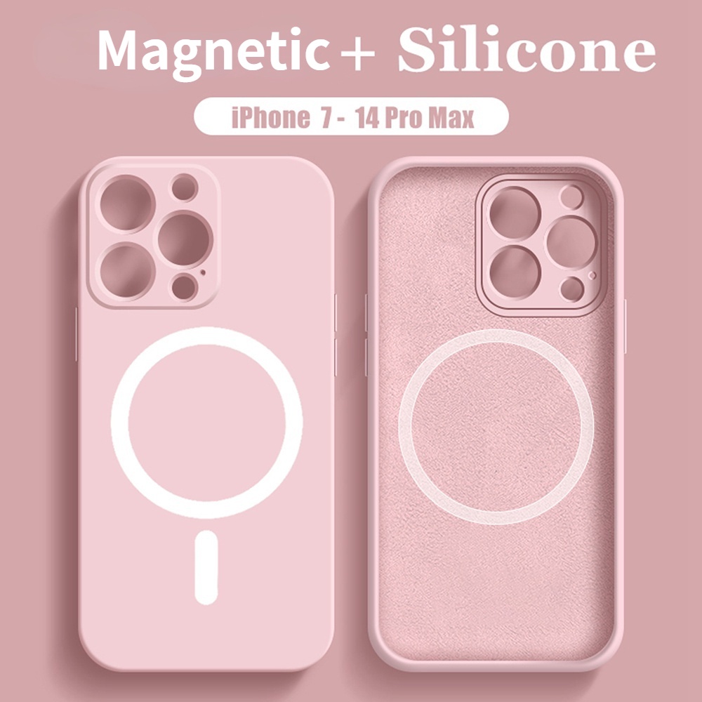 IPHONE Casing Silikon Cair Magnetik Case Untuk Iphone11 12 13 14 Pro MAX 7+ 8plus Untuk Cas Cas Cas Nirkabel XR XS MAX Cover Soft Casing