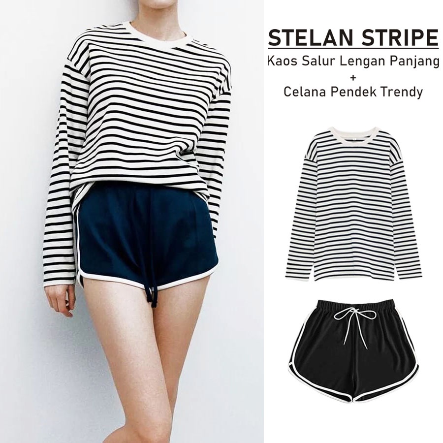 BESS - Stelan Kaos Salur Lengan Panjang + Celana MUNIKO