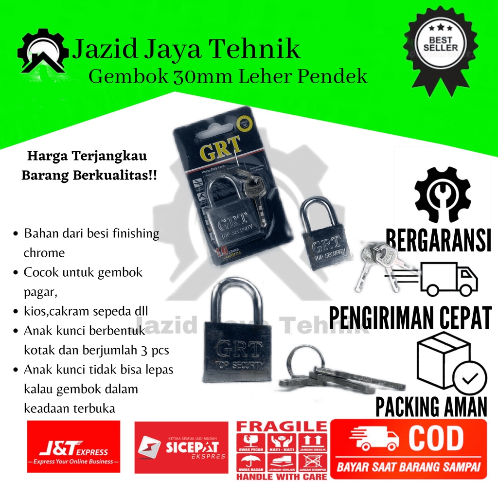 Gembok Baja 3Omm Leher Pendek