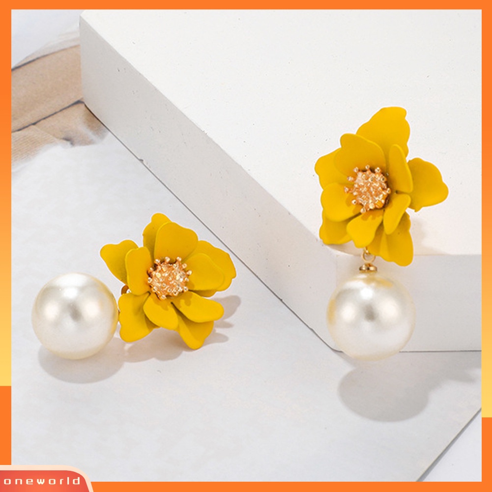 OW@ Women Fashion Flower Faux Pearl Pendant Ear Studs Party Earrings Jewelry Gift