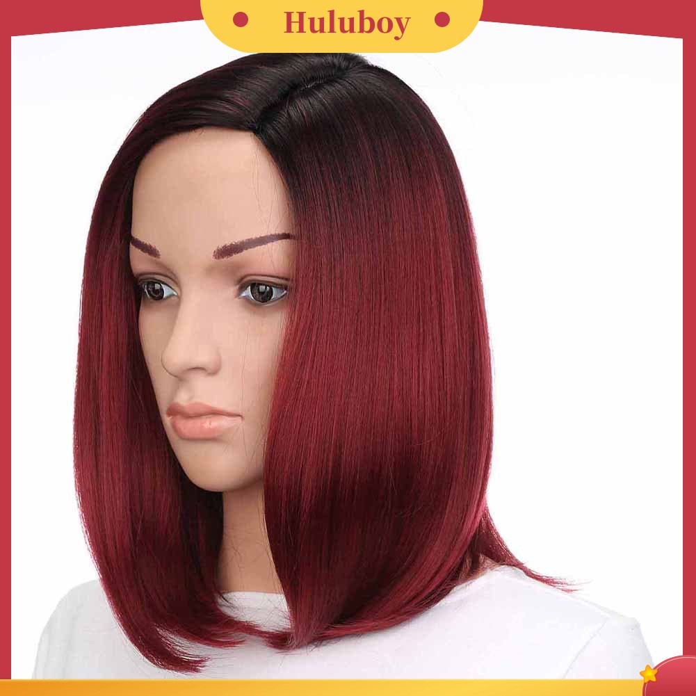 Wig Rambut Lurus Warna Merah Gradien Matte Bahan Serat Suhu Tinggi Untuk Wanita