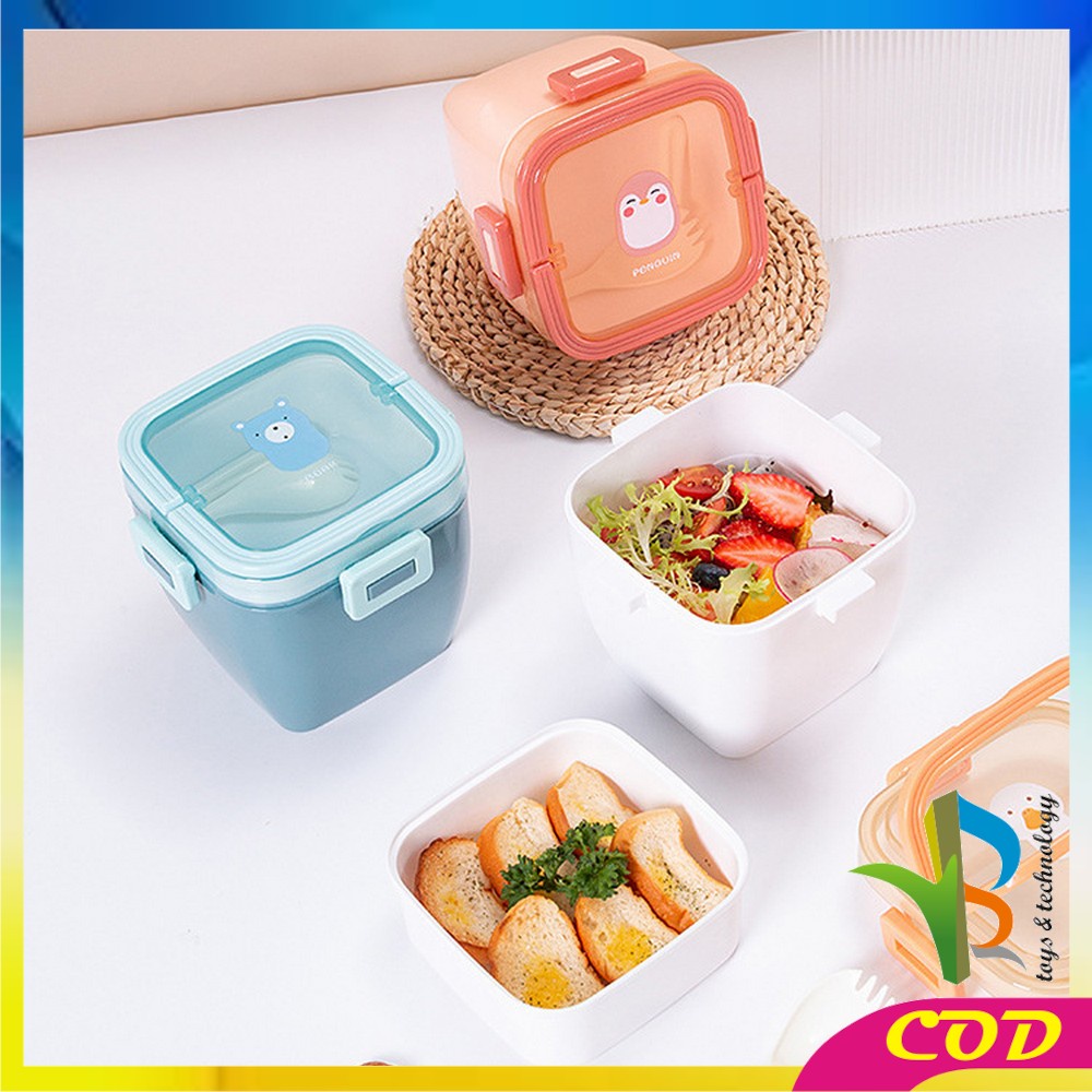 RB-C691 Tempat Makan Dengan Pegangan BPA FREE Motif Karakter Anti Tumpah Dengan Sendok / Plastic Lunch Box Set Kotak Bekal Portable Set Kotak Bekal