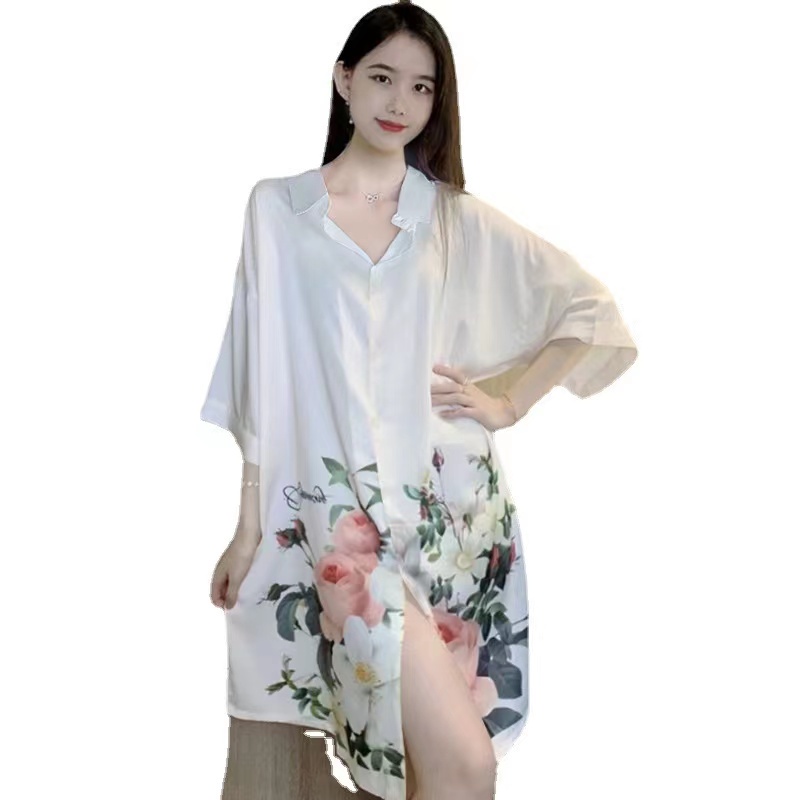 2023 Korea Baru Long -Sleeved Sexy Ice Silk Night Rok