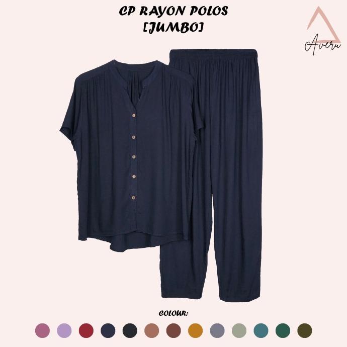 JUMBO Baju Tidur Wanita Piyama Setelan Rayon CP Celana Panjang - Polos
