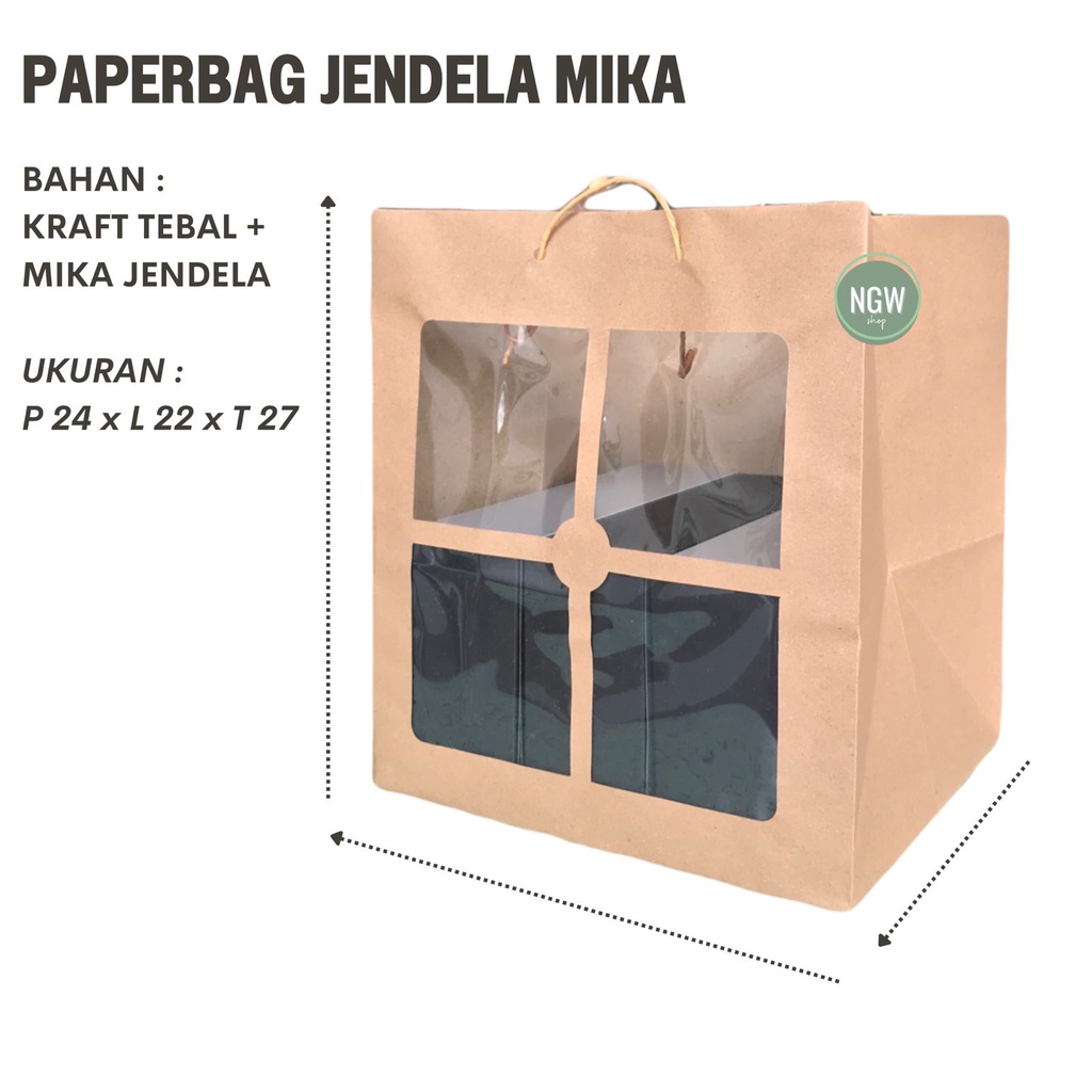 Paperbag mika jendela 4 hampers goodie bag 24x22x27 kraft tebal