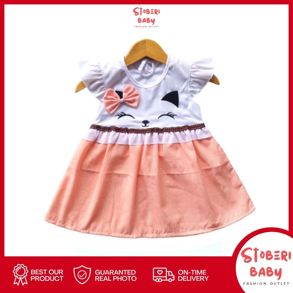 stoberi baby - (EXCLUSIVE ON STOBERI BABY) Dress Bayi Motif Animal Lucu Baju Bayi Perempuan / QIU2 SLEEPY CAT