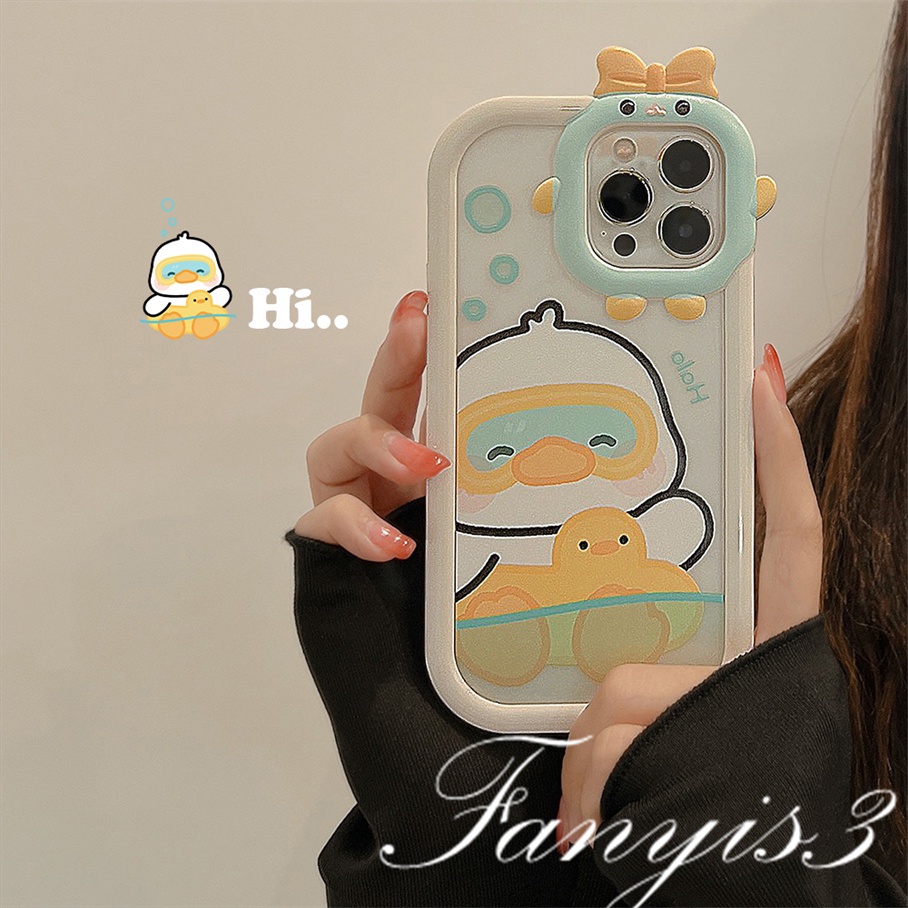 Realme C53 C35 C31 C30 C25Y C21Y C25 C15 C12 C11 C21 C20 C17 C3 Realme 9i 7i 6i 5i 5s 5 Narzo 50A 50i Prime Duck Renang Cute Monster Lens Phone Case Bening Lembut Sarung Pelindung