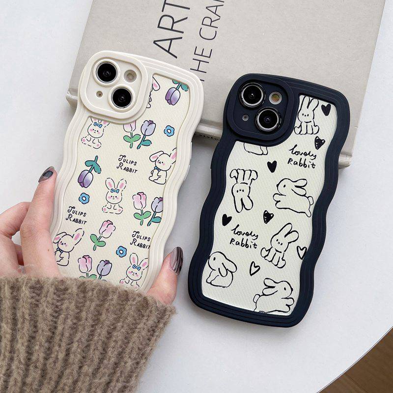 Flower Bunny Wave Soft Case OPPO Reno 5 6 7Z 8 A9 A5 A53 A33 A31 2020 A15 A15S A35 2021 A36 A76 A96 A57 A77 2022 F11 A83 A3S Realme C1 A7 A5S A12 A11K A55 A56 A55S 5G New Casing