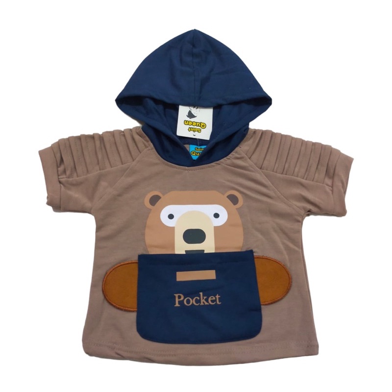 Setelan Anak Laki - Laki / Saint queen / Baju Bayi Laki- Laki Model Hoodie Lengan Pendek  Celana Panjang Ada Kantong Motif Pocket Bear