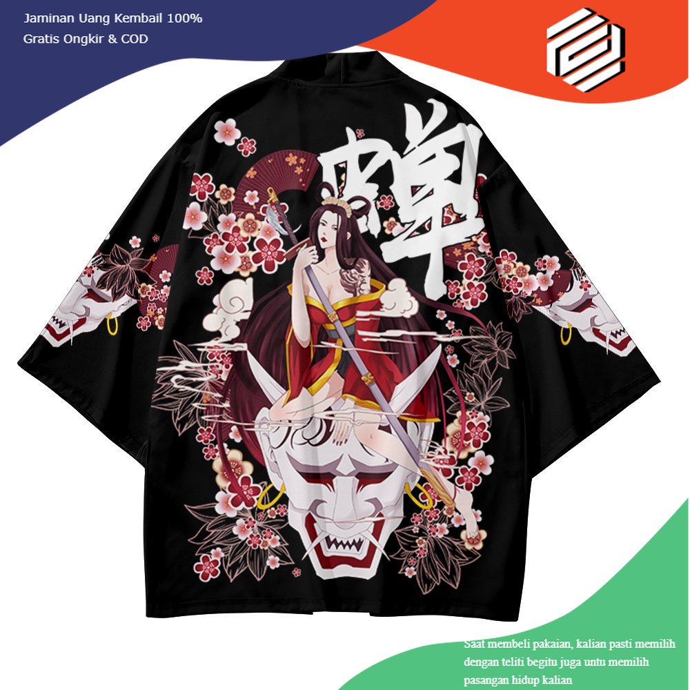 baju 2022 New Fashion Cool Devil Print Baju Kimono Pria Hitam Cardigan Kimono Jepang Wanita Summer O