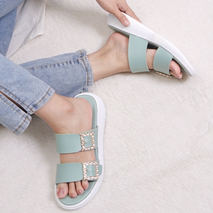 SARASARA YUK - Sandal Wanita Slop Casual Model Birken Sol Puyuh SARA SARA JOA ALL COLOR Sendal Cewek Kulit Santai Strap Gesper dua Empuk Size 36 37 38 39 40 Warna Black Hitam Selop Anti Slip Premium Original Terbaru Shoes ORI Mall Official Store