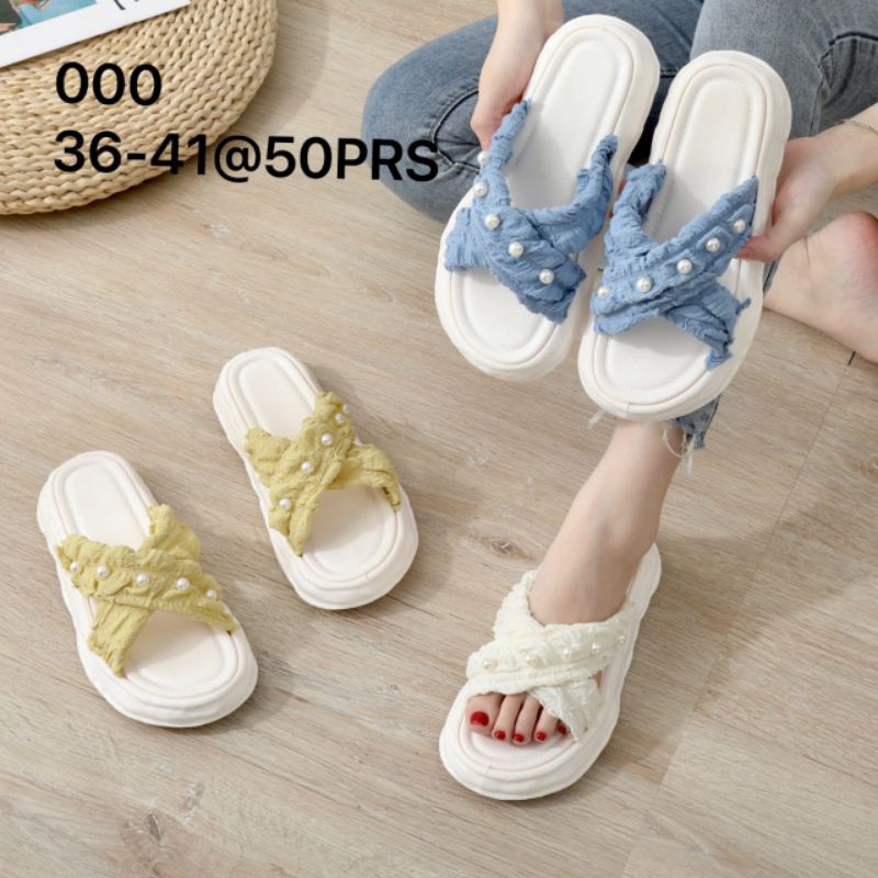 Sandal Wedges Wanita Platform Slop Cindy Silang Jelly karet Mutiara 000