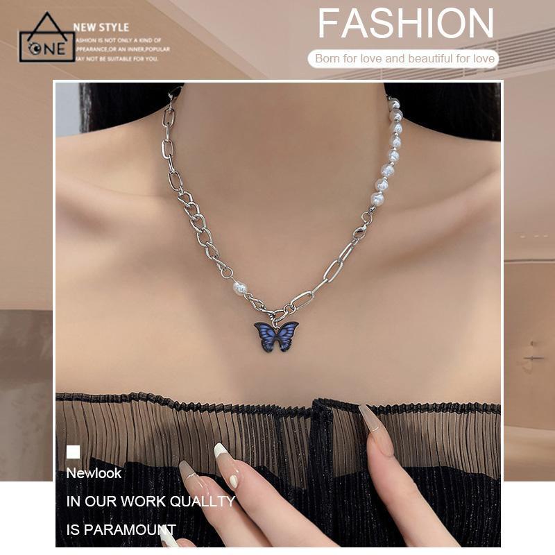 COD❤️Kalung Rantai Kupu-Kupu Mutiara Desain Choker Fashion Korea Gaya Untuk Wanita-A.one