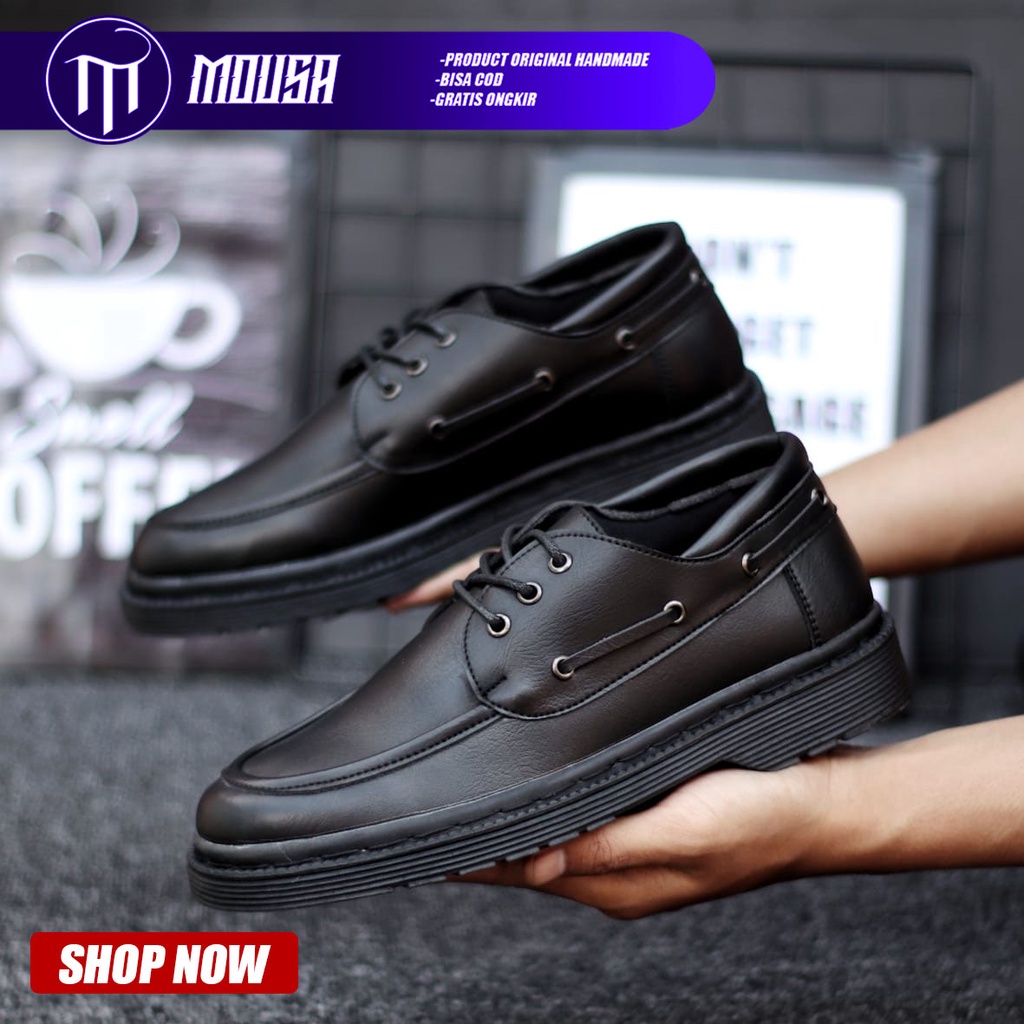 Sepatu Formal Docmart Low Boots Kulit Syntetic Pria Hitam Mousa Leorio