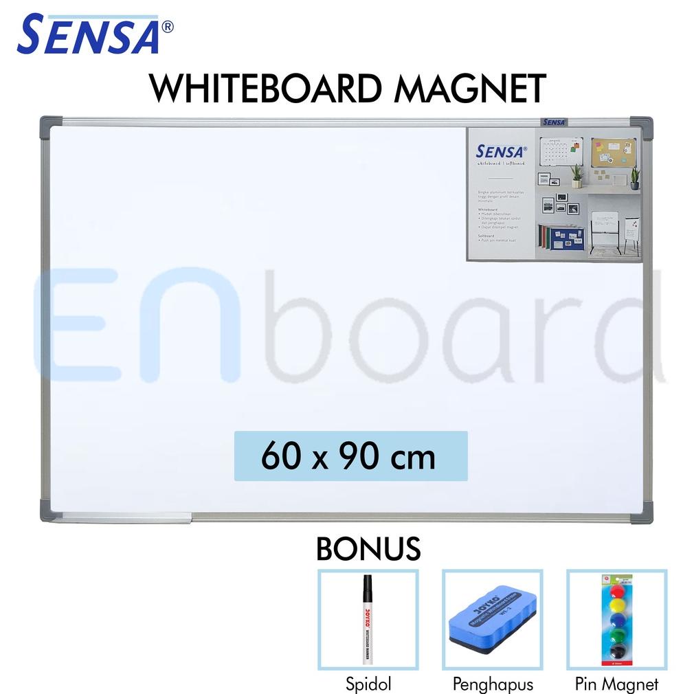 

PAPAN TULIS WHITEBOARD / WHITE BOARD GANTUNG MAGNET SINGLE FACE SENSA 60 X 90 CM TERLARISS...,,,,,