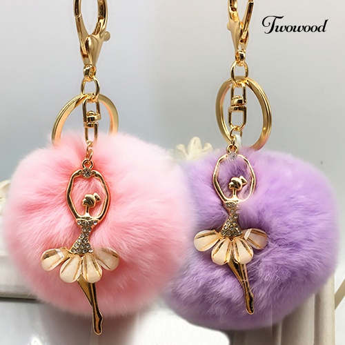 Twowood Fashion Charm Bola Bulu Mobil Liontin Handbag Keyring Pompom Ball Decor Keychain