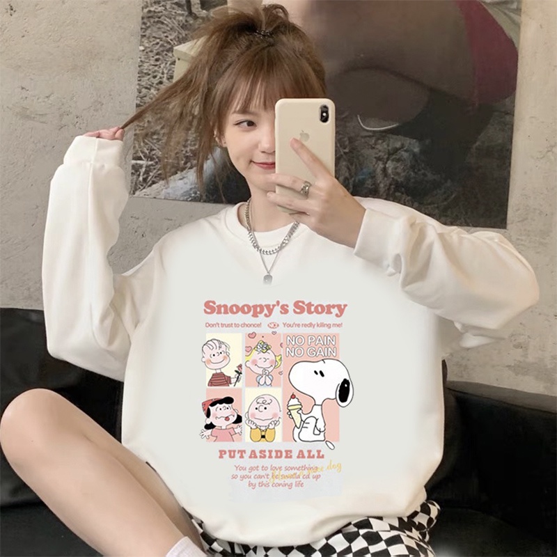 swetter oversize wanita cartoon pattern printing sweater kekinian lengan panjang crewneck import baju switer