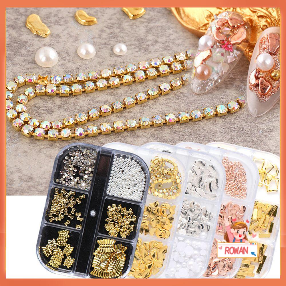 R-bunga 6kisi Kuku Pesona Logam Campuran 3D Glitter Perhiasan Nail Art Dekorasi