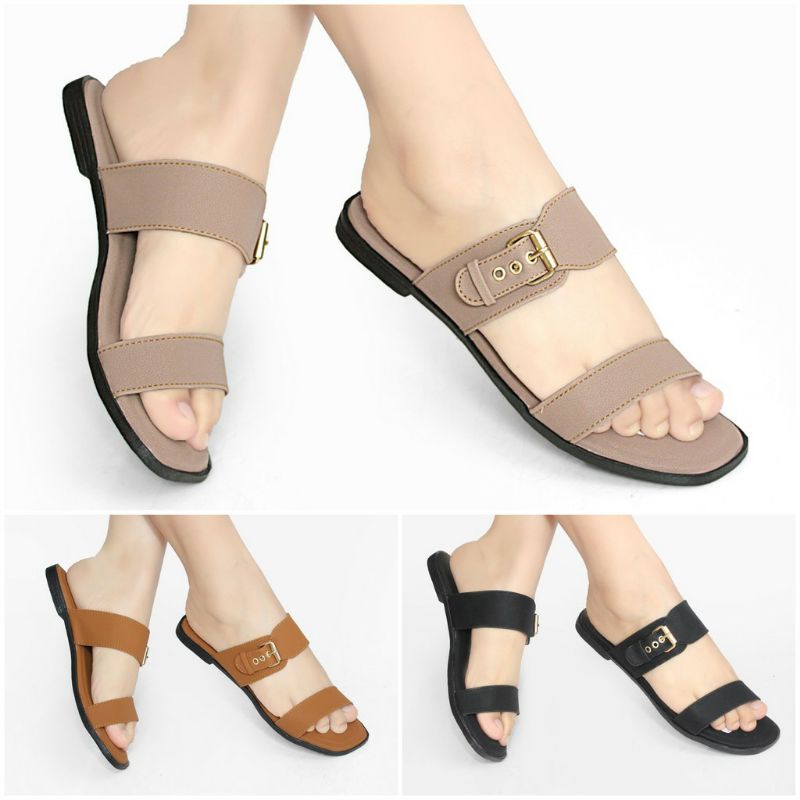 [QN-04] sandal teplek wanita sandal flat wanita gesper fashionable