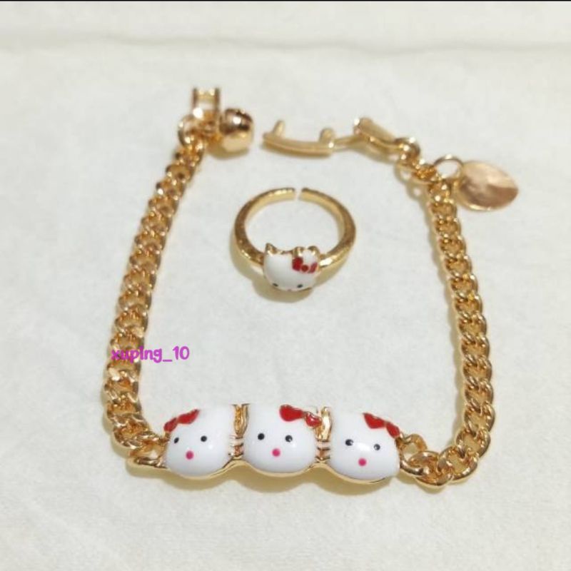Set gelang dan cincin anak xuping HK motif hello kitty
