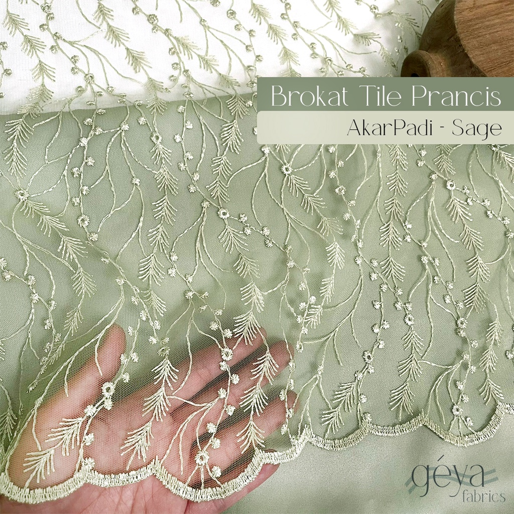 1/2 Meter Kain Brokat Brukat Tile Prancis Bahan Kebaya Motif Akar Padi