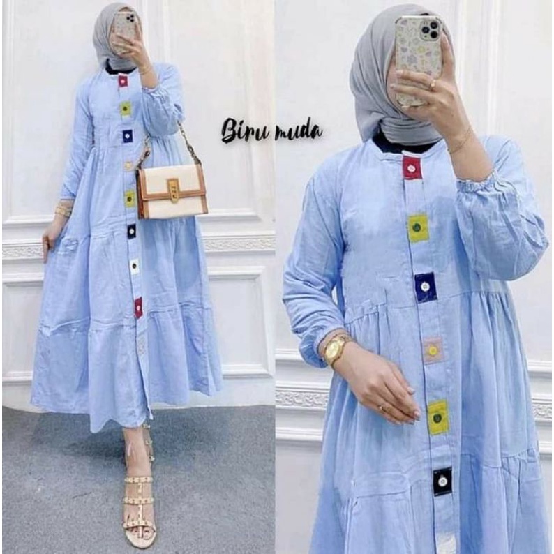 Glesa Midi Dress Wanita Kekinian Polos Lengan Panjang Busui Terbaru Bahan Rayon Premium