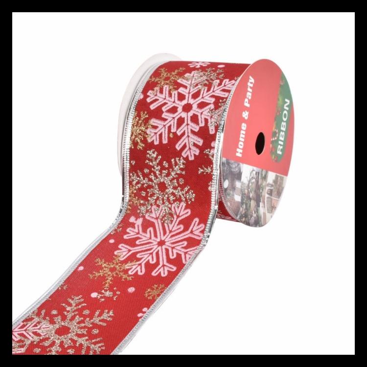 

PITA NATAL MOTIF SNOWFLAKE DEKORASI PARCEL PITA KAWAT EMAS MERAH GOLD BARU