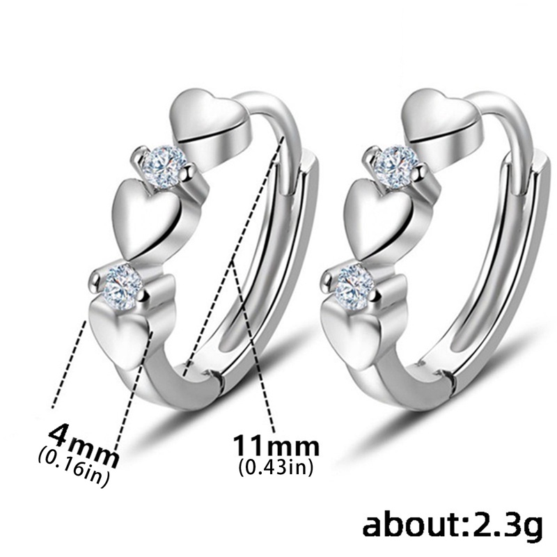 Cinta Hati Cubic Zirconia Sleeper Kecil Sterling Silver Anting Hoop Untuk Gadis Remaja Wanita Tembaga Kecil Lucu Tulang Rawan Huggies Earrings