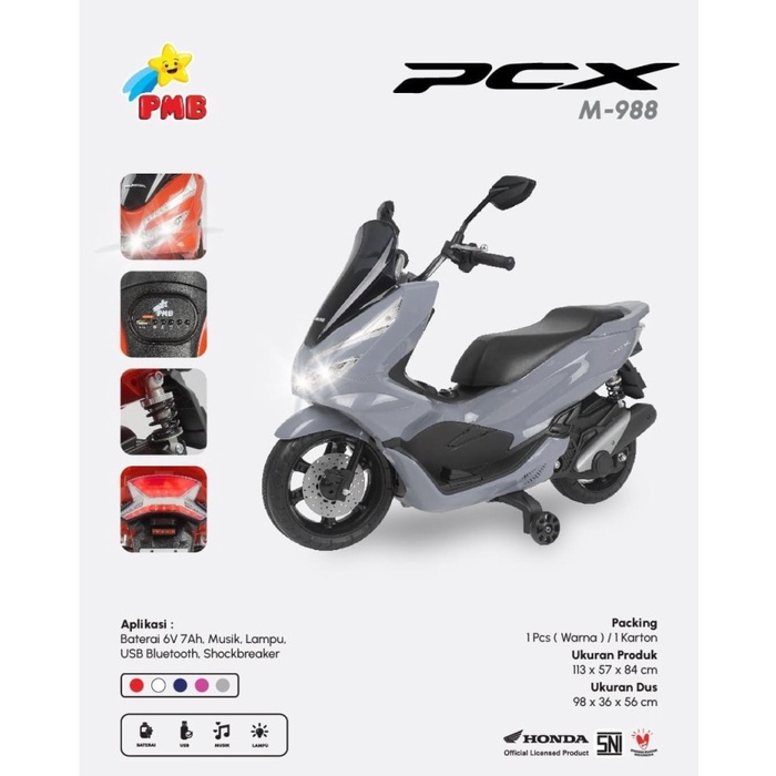 Mainan Anak Motor Aki PMB M 988 Honda PCX Lisensi Resmi musik dan lampu