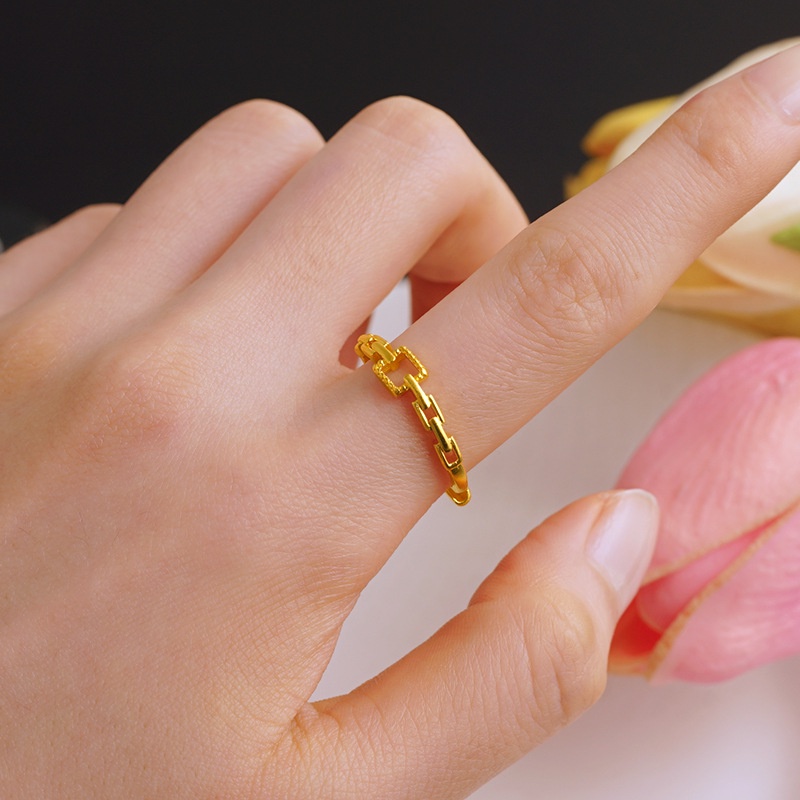 Goldkingdom Perhiasan Fashion Emas Asli Kadar 375 Bangkok Aksesoris Ready Stock Wanita Lapis Emas Halus Simple Series Adjustable Ring Cincin Love Cute Bunny