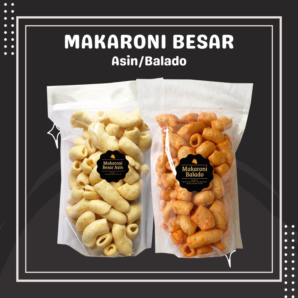 

Makaroni Besar Asin Balado (M) 70gr Snack Kiloan Cemilan Camilan Gurih Pedas