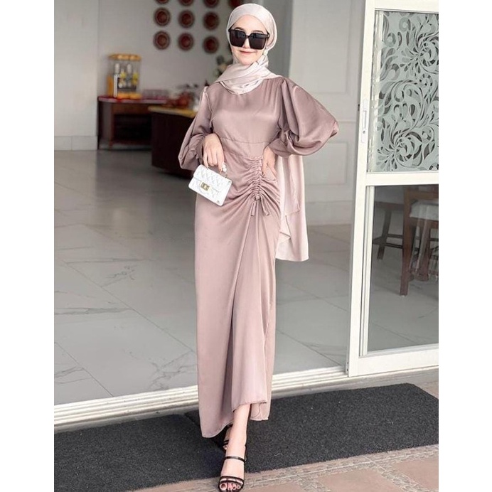 Chiara Dress Kondangan Mewah Bahan Satin Dres Serut Bridesmaid Fashion Muslim Terbaru Elegan Mewah Gamis Pesta Remaja Dewasa Fit Tto L